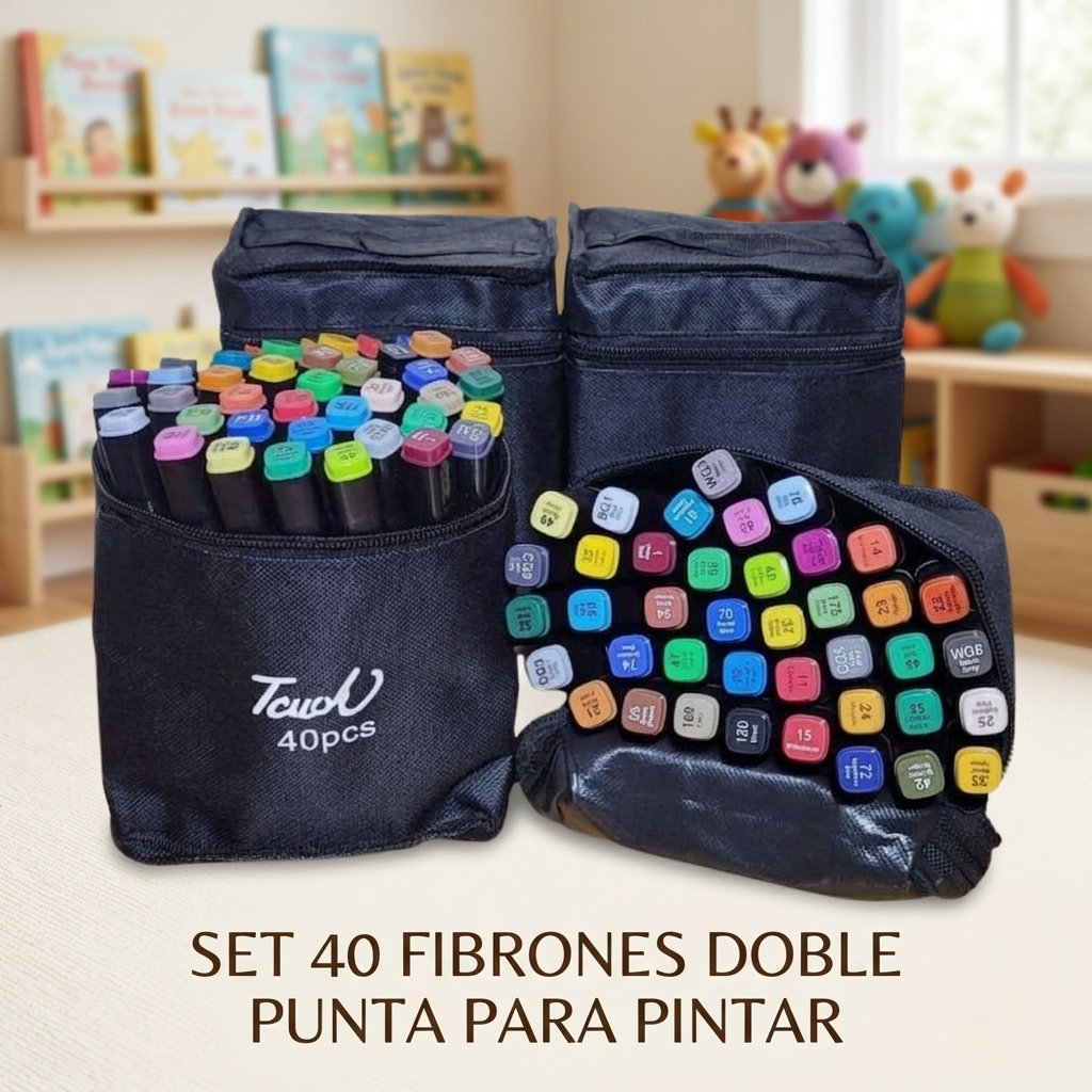 SET PREMIUM de 40 MARCADORES Doble Punta + Bolso Organizador