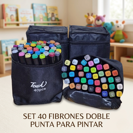 SET PREMIUM de 40 MARCADORES Doble Punta + Bolso Organizador