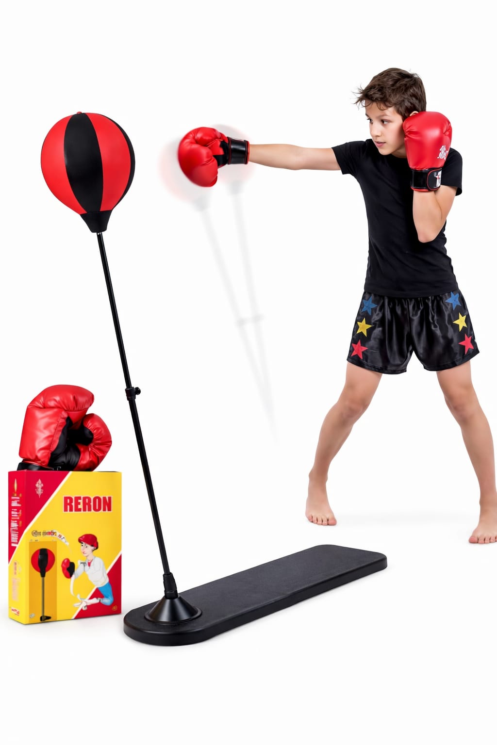 Juego Boxeo Puching Ball De Piso Pera Incluye Guantes Inflador